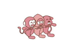 よく向きのモモ丸君たちのイラスト